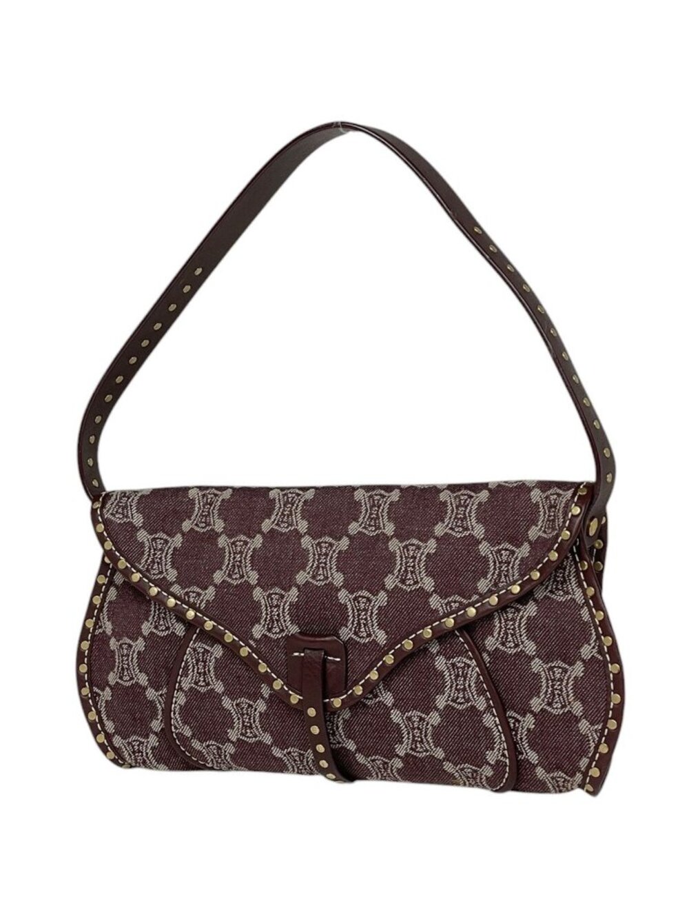 Celine Paris Macadam Shoulder Bag Studs Denim Bordeaux
